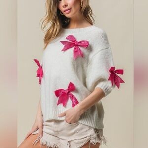 BiBi White Sweater with Pink Bows